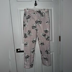 Adam Lippes Floral Print Pants in Pink and Black